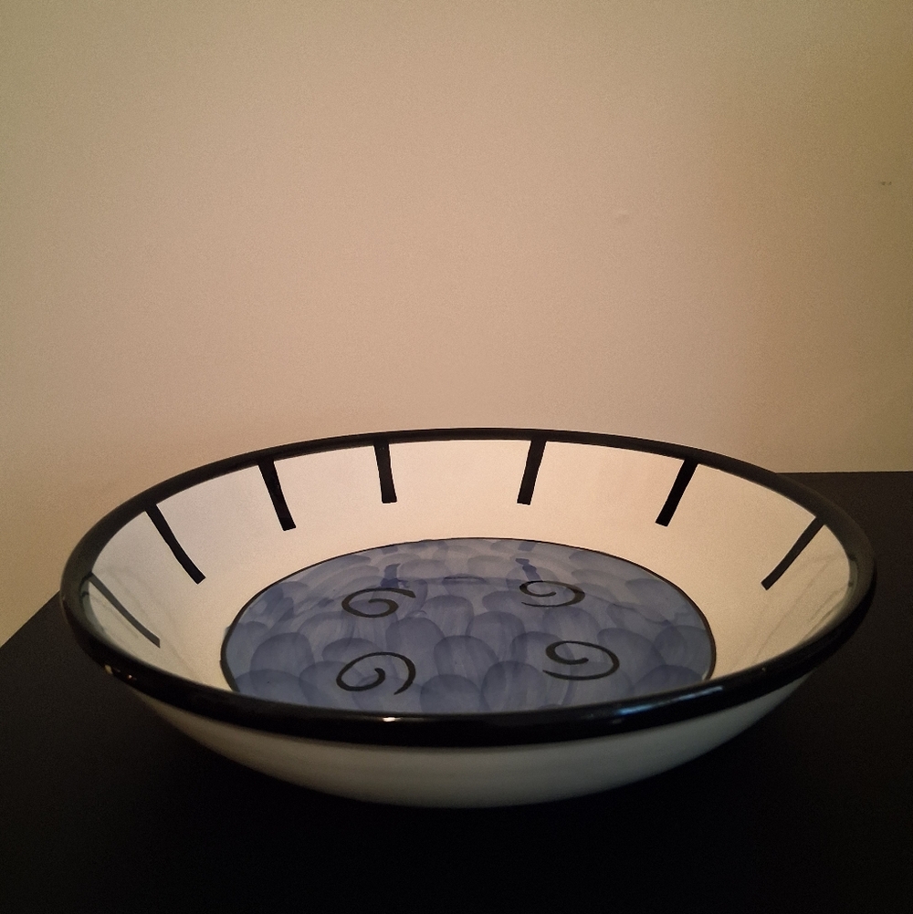 Decorative Ceramic Bowl with Blue and Black Design